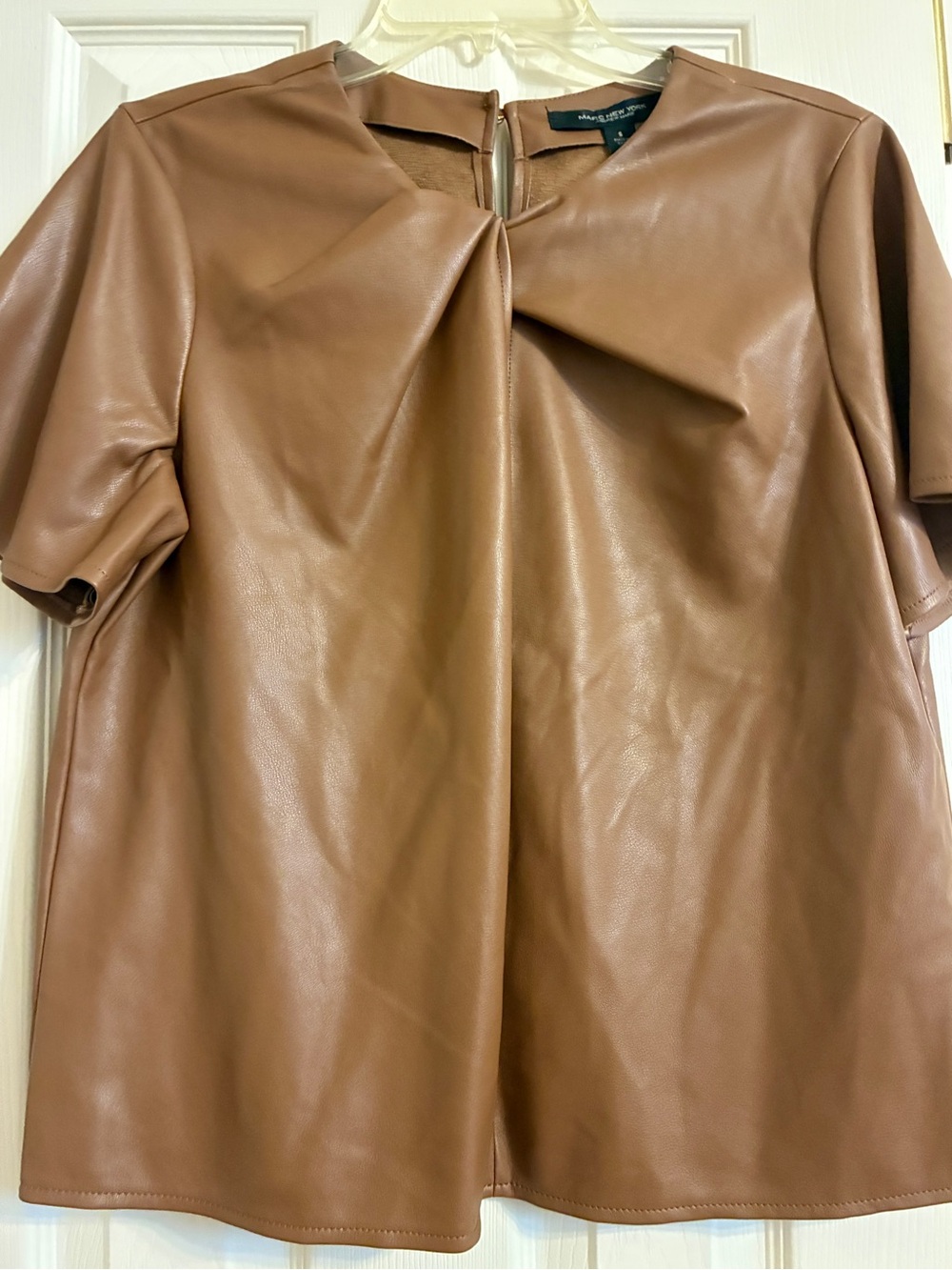 Marc New York Windsor Brown Faux Leather Short-Sleeve Top
